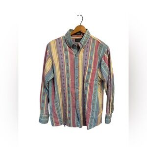 Vintage Flying Scotsman Aztec Print Single Needle Long Sleeve Button‎ Up Large
